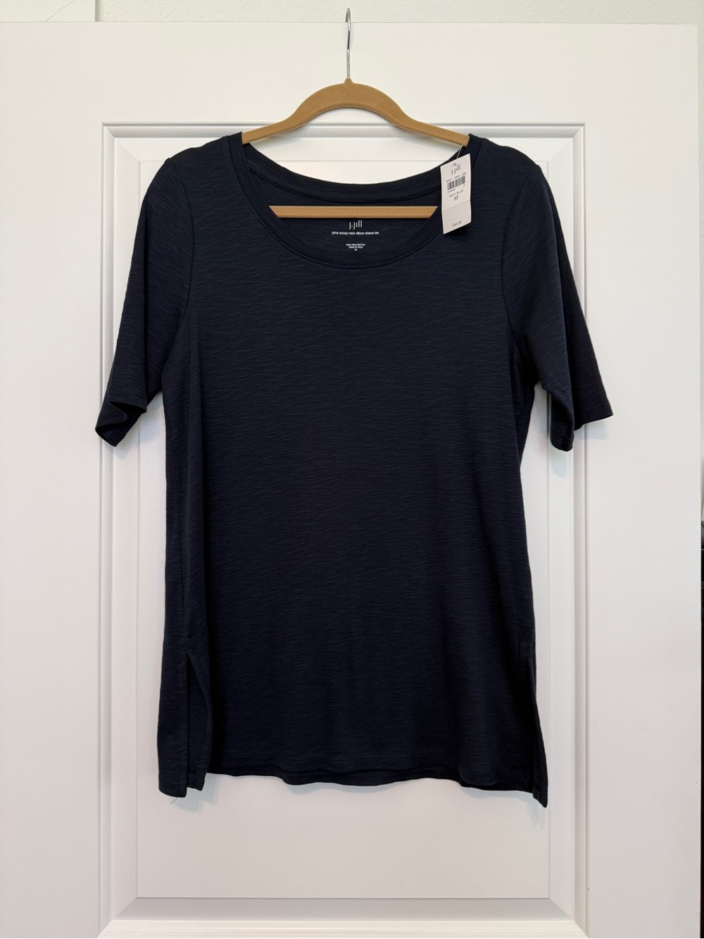J. Jill NWT Navy Blue Pima Cotton Scoop Neck Elbow Sleeve Tee Shirt Medium